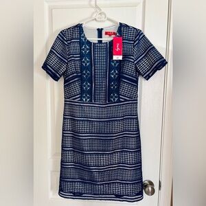 René Derhy Tam-Tam Indigo Blue Lace Mini Dress Parisian Boho size Medium